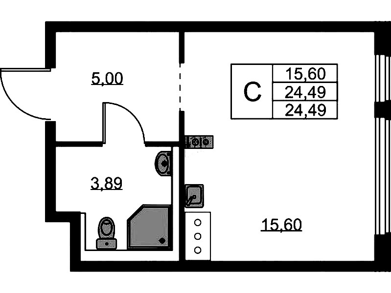 Квартира студия 24.49 м², 8/11 эт., ЖК «Новое Колпино»